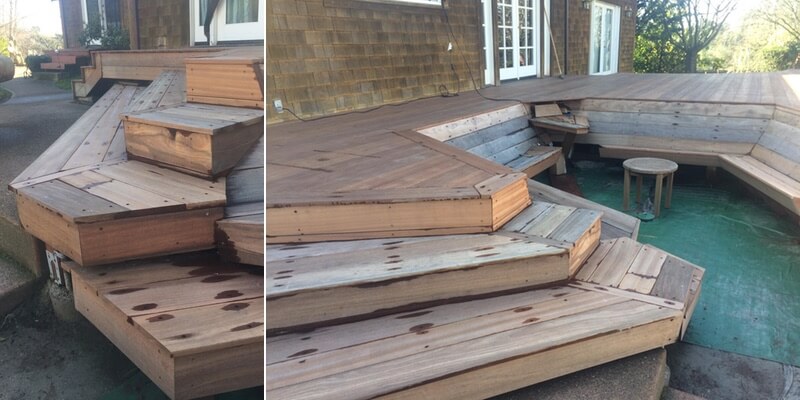 Deck stairs and pathways light LED bolts red hardwood